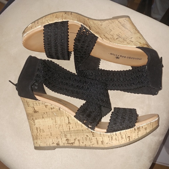 Montego Bay black platform cork wedge sandal